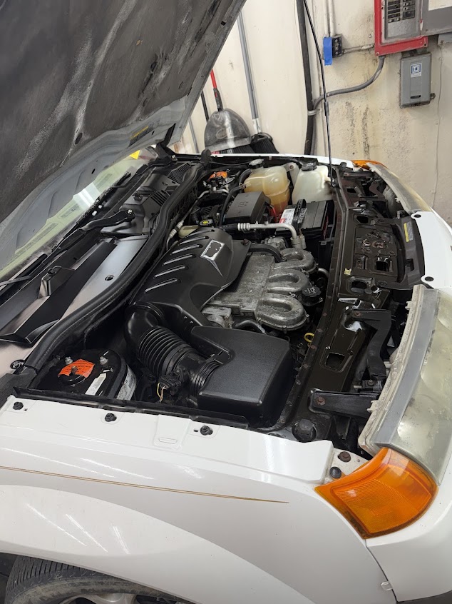 A spotless detailed engine bay in a white SUV — work by Full Throttle Details